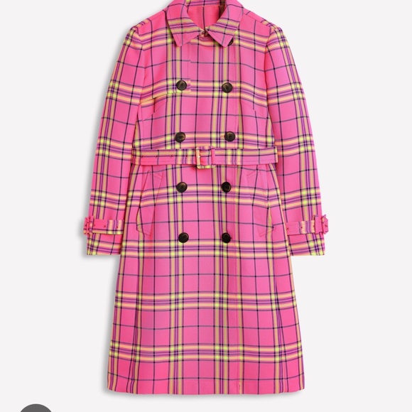 NWT Boden Cheltenham Trench Coat bright pink plaid 8 M - Picture 3 of 10